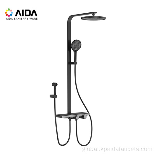 China Matte Black Bathroom Wall Mounted Thermostatic Hot Cold Brass Mixer 2022 Luxury Shower Faucet Set rain Incorporated Supplier